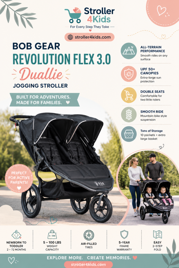 BOB Gear Revolution Flex 3.0 Duallie Jogging Stroller – Double Stroller, Graphite Black Stroller4kids.com